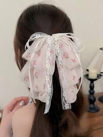 قطعة واحدة مشبك شعر نسائي بفيونكة من الدانتيل الفرنسي، مشبك شعر بطبعة فيونكة من الدانتيل أنيق، مشبك شعر عصري لتسريحة الشعر نصف الكعكة، فيونكة زهرية، مشبك شعر نصف تسريحة عصرية للاستخدام اليومي والسفر والعطلات، إكسسوارات شعر أنيقة مشبك شعر شتوي