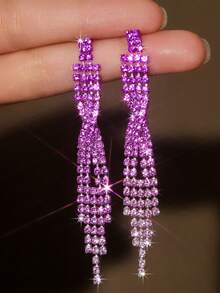 2pcs Fashion Long Fringe CZ Crystal Women's Earrings, Copper Alloy Zirconia Inlay, Shiny And Fashionable, Suitable For Parties And Daily Wear