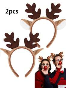 2pcs Christmas Reindeer Antler Headband, Reindeer Ear Hair Hoop Headpiece, Party Costume Accessory - Multicolor - View 2