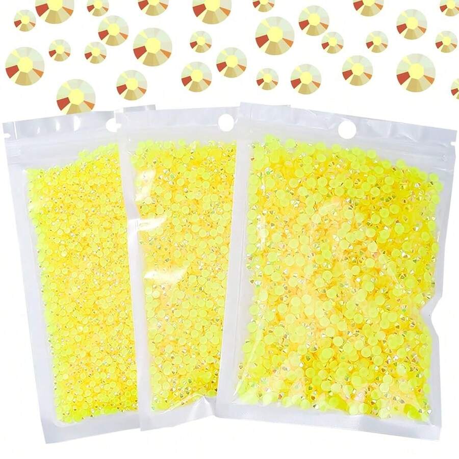 25000Pcs Yellow AB Rhinestones For Bedazzling Kit, 3-5mm Resin Flatback Rhinestones Bulk Bedazzle Gems Diamonds For Crafts DIY Shoes, Clothing{"Color_name":"YellowAB"} - YellowAB - View 1