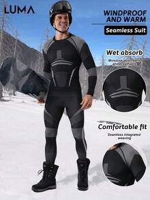 LUMA Men's Seamless Ski Underwear Set, Warm, Moisture-Wicking, Breathable Base Layer, Professional Ski Thermal Underwear Set, Moisture-Absorbing, High Elasticity, Multi-Scenario Applicable - Black - View 2