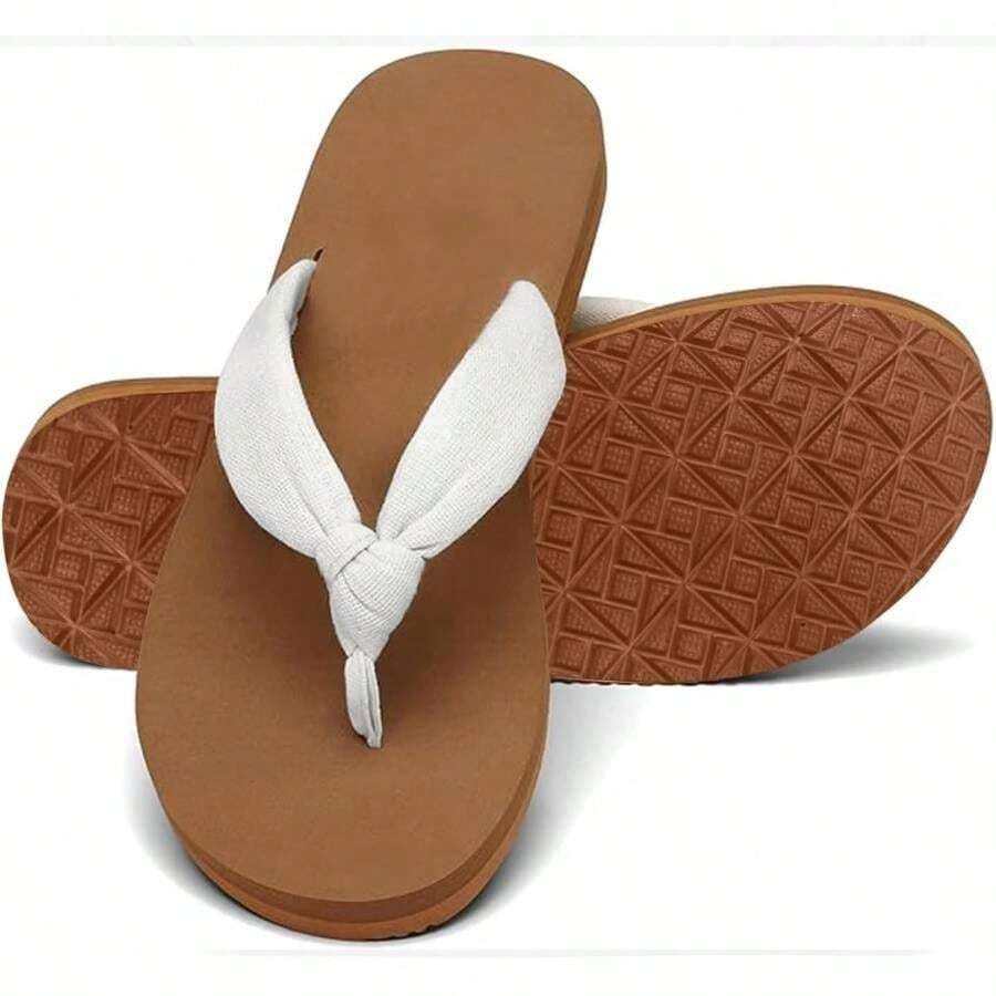 Chanclas de Mujer Chanclas de Verano Transpirables y Antideslizantes Sandalias Cmodas para Playa y Piscina - 26,5 cm + Blanco Caqui - Ver 1