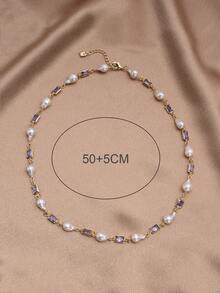 1pc 18K Gold Plated Natural Pearl & Cubic Zirconia Waterdrop Pendant Necklace, Gift For Mother's Day, Valentine's Day, Birthday, Wedding, Engagement, Bride