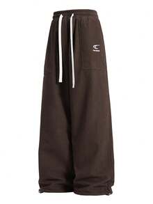 Plus Size Straight Leg Casual Pants, Corduroy Thermal Lined Thick Casual Trousers, Suitable For Autumn/Winter - Coffee Brown - View 3