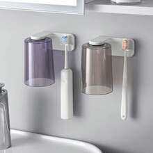 Magnetically Attached Toothbrush Holder For Rinsing Cups; No Need To Drill Holes Wall-Mounted Brushing Cup; Transparent Wash Cup