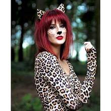 Leopard Costume SetBlack Golden Leopard Print Face Stickers And Cat Ears Headband Bow Tie Tail For Halloween Cosplay Accessories