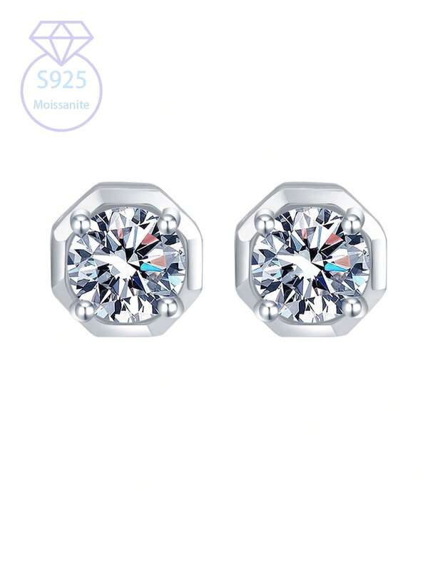KAHOOT A Pair Of 925 Silver Moissanite Geometric Earrings, Simple And Versatile, Daily Commuting, Personalized And Fashionable Four-Claw Earrings, Autumn And Winter Holiday Gifts For Men And Women, Couple Earrings, Suitable For Daily Wear, Wedding Banquets, Parties, Christmas, Thanksgiving, Halloween, Valentine's Day, Back-To-School Season, Wedding Season, Birthdays, Anniversaries, And New Year Gifts