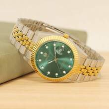 PROKING 1 pieza Reloj de hombre de 40mm, reloj de cuarzo de lujo y negocios con caja y correa de acero inoxidable resistente al agua, manecillas luminosas, esfera negra con diamantes, adecuado para uso diario, regalo de cumpleaños