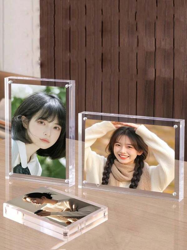 1pc Acrylic Magnetic Photo Frame, Acrylic Display Stand, Crystal Photo Frame, Double-Sided Transparent Picture Frame, Magnetic Card Brick