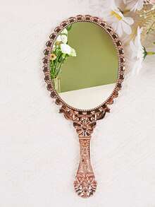 15 piezas Juego de espejos de mano chapados en oro vintage - 5 espejos compactos lindos, 5 tarjetas de agradecimiento y 5 bolsas de organza con volantes - elegante para boda, cumpleaños, despedida de soltera, Navidad, Acción de Gracias, decoración navideña