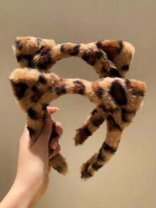 1/2pcs Fluffy Headwear Leopard Print Hair Accessories Hair Hoop Washing Face Plush Hair Bands Cat Ears Headbands Party Wear,Hairband,Hair Hoop ,Head Piece