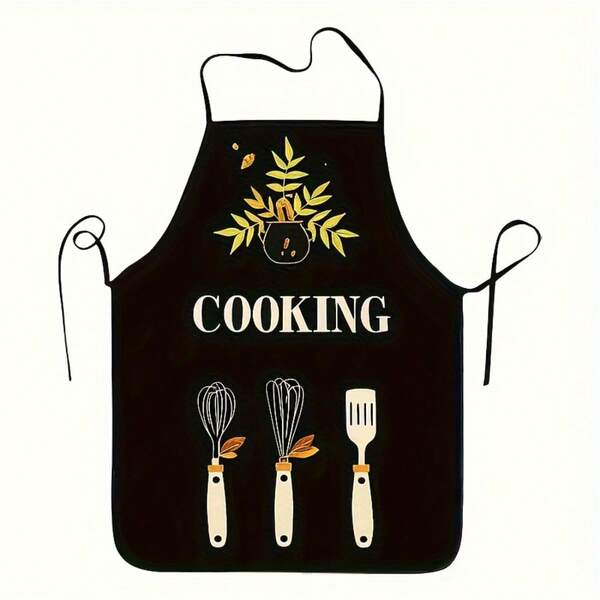 1pc Cooking Pattern Apron - Cute, Dirt-Resistant, Minimalist Design, Suitable For Home And Outdoor Barbecue