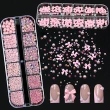 Nail Art Rhinestones Pink Bows Nail Charms Resin Clear Jelly Rhinestones Pearls Glitter Supplies Crystal Gems Mimi Diamond Accessories For Women Manicure Decorations Design{"Color_name":"Colorful-12"} - 彩色-12 - 查看 3