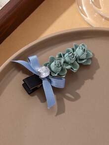 1pc Cute Bowknot Rhinestone Floral Decor Hair Clip, Suitable For Daily Wear, Festivals, Dates, Gifts, Claw Clips