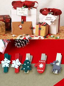 20-Pack Wooden Christmas Clothespins - Mini Decorative Craft Pegs For Photo Hanging, Wedding Embellishments - Multifunctional Holiday Shapes Clip Set For Party, Birthday, Home Decor - Christmas Trees, Gloves, Reindeers, Snowflakes - No Electricity Needed, Hanging Attachments Included, Wooden Christmas Clothespins