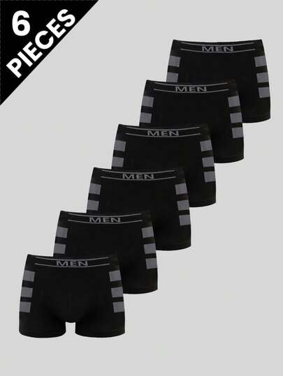 6pcs Teenage Boys' Fashion Letter Print Boxer Briefs, Seamless Comfortable Breathable Elastic Waist Basic Sportswear Underwear, Suitable For Daily Wear, Workout, Basketball, Football