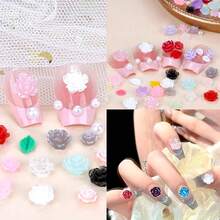 3D Flower Nail Charms Set,150pcs Mixed Size Camellia Rose Resin Charms,150pcs Mixed Size And Color Leaves,100pcs Round White Pearl Beads For Nail Accessories Nail Art (10-Camellia Colorful){"Color_name":"CamelliaColorful"} - 山茶花多彩 - 查看 6