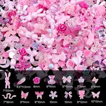300pcs Nail Art Charms Kit,Over 100pcs Mixshape Resin Nail Gems And 100 Pcs Mixed Flatback Nail Rhinestones Pearls With Over 100pcs Nail Sequins For Nail Art Accessories (Pink){"Color_name":"100pcs-Pink"} - 100個-粉紅色 - 查看 4