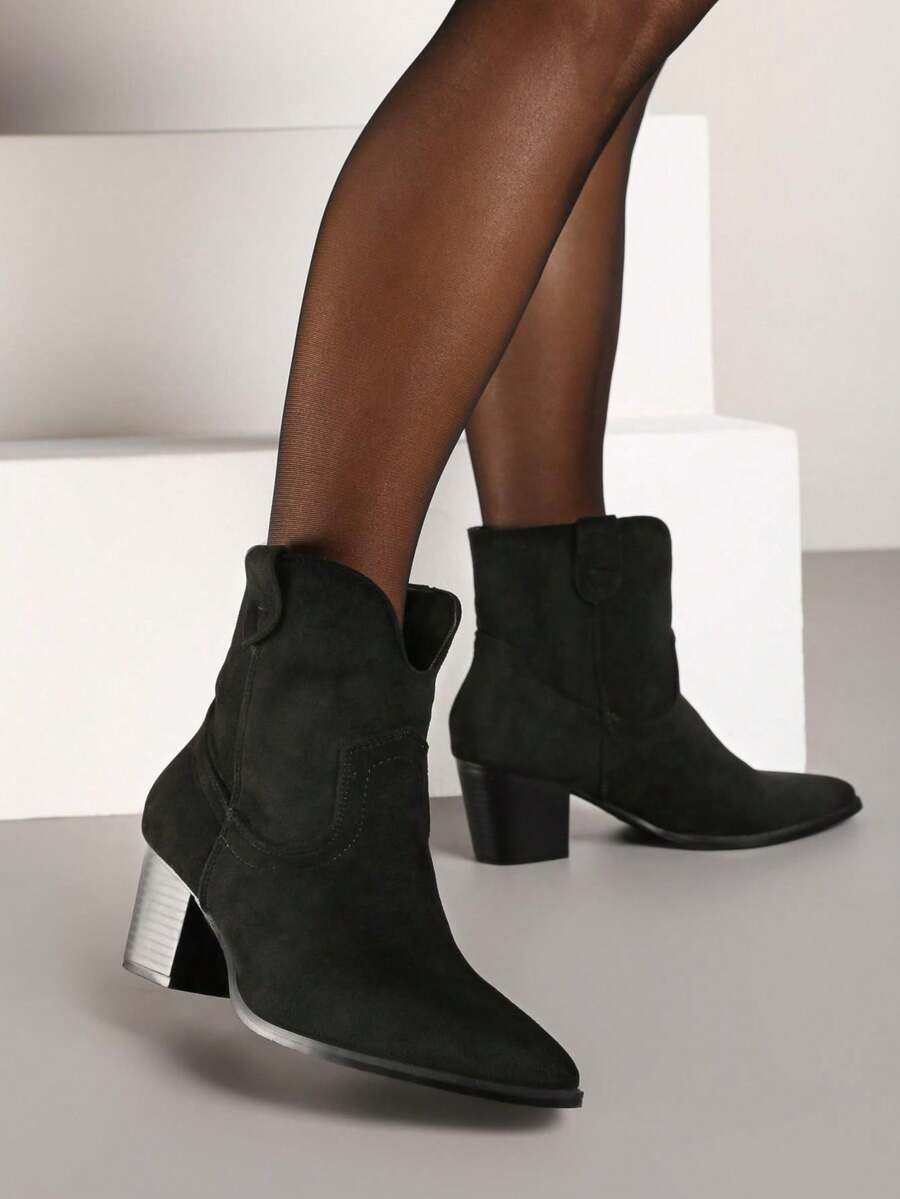 女士时尚百搭休闲踝靴，适合秋冬季日常穿着 - 黑色 - 查看 1