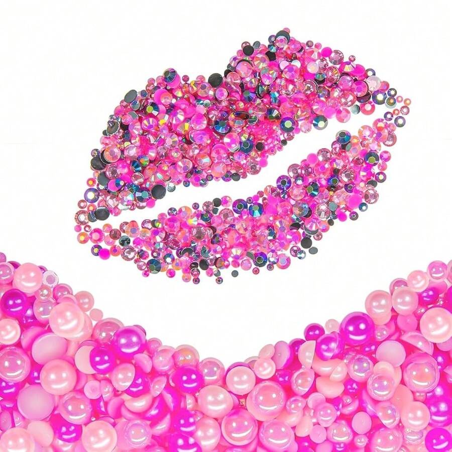2Bags DIY Bundles Pack, 1 Half Round Pearls+1 Resin Rhinestones For Bedazzling Crafting 3-10mm Dark Pink Hot Pink AB Colorful Gems Diamonds For Face Eyes Makeup Tumblers Bottles Crafts Shoes{"Color_name":"NeonBubbleRosePinkSeriesMix","Size_name":"3-10mmPearls+Rhinestones"} - 霓虹泡泡玫瑰粉紅系列混合 - 查看 1