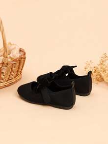 百搭蝴蝶结针织女童鞋，适合秋冬季 - 黑色 - 查看 5