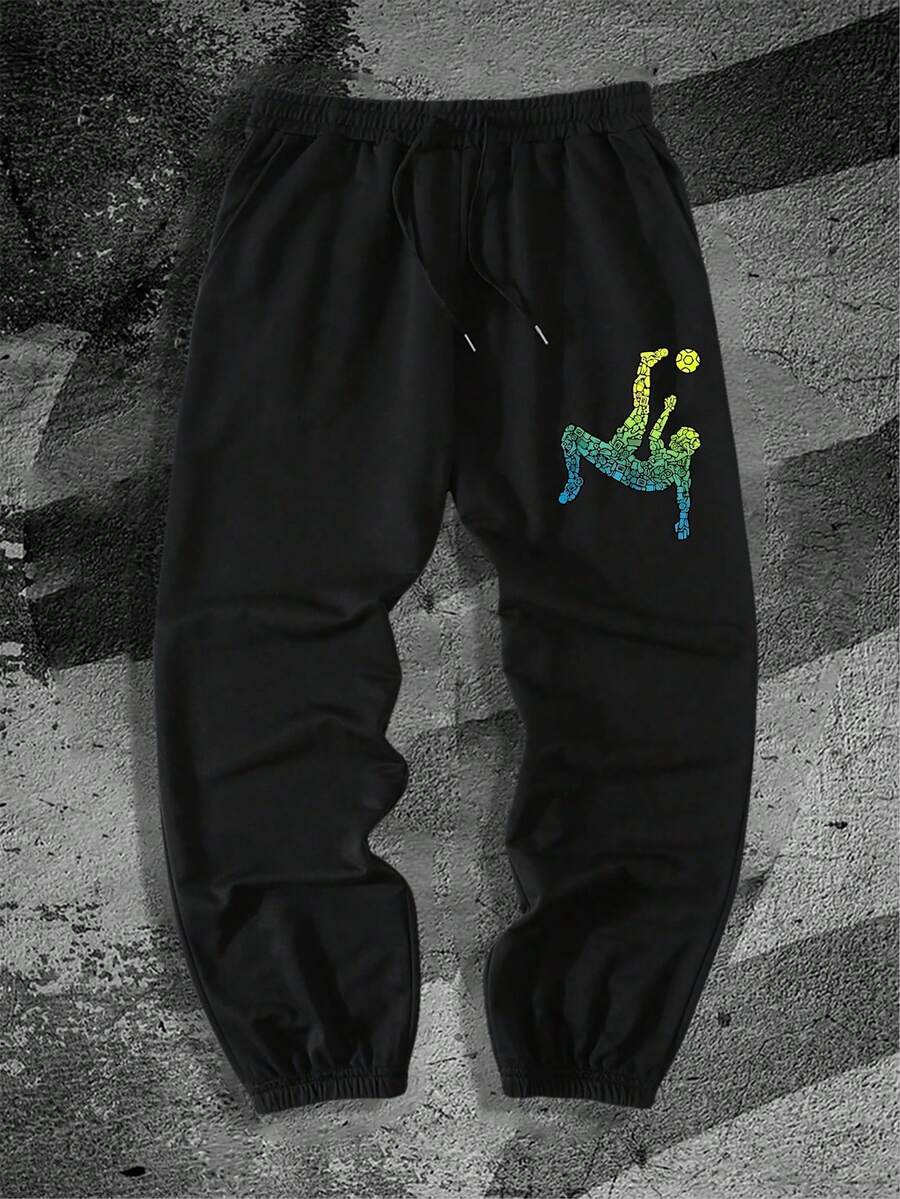 Printed Pattern Casual Sports Trousers, Suitable For All Seasons, Loose And Well-Fitting, Suitable For Both Men And Women, Street Casual Wear, Comfortable To Wear, Jogging, Commuting, Tapered Pants, If One Size Larger, It Is Recommended To Take A Photo Of One Size Larger, Polyester Fiber Fabric Breathable - 黑色1 - 查看 1