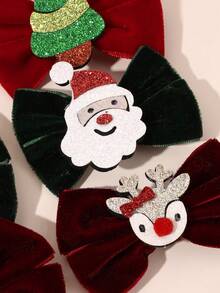 6pcs Chriatmas Decor Red And Green Velvet Bow Hair Clips,Christmas Trees & Deer & Santa Claus Accessories Hair Bows,Cute Hair Barrettes For Girls Teens Gifts