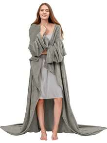 1pc Soft & Comfortable Black TV Blanket With Large Pocket, Multifunctional Wearable Snuggle Blanket, Anti-Static Flannel Throw Blanket - Dark Grey - View 10