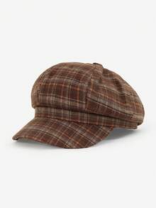 1pc Unisex Retro Plaid Beret Hat, Fashionable And Versatile, Suitable For Men And Women, Autumn/Winter Outdoor Street Style, Great As A Gift
