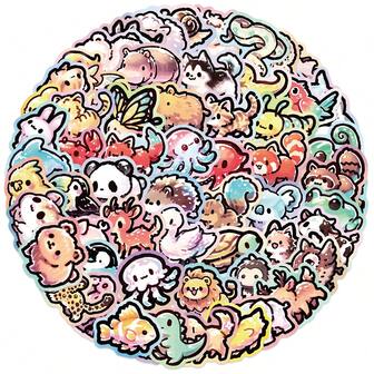 65PCS Colorful Animals Graffiti Fun Stickers Aesthetic Decorative Water Bottles, Safety Hats, Luggage, Bicycles, Skateboards