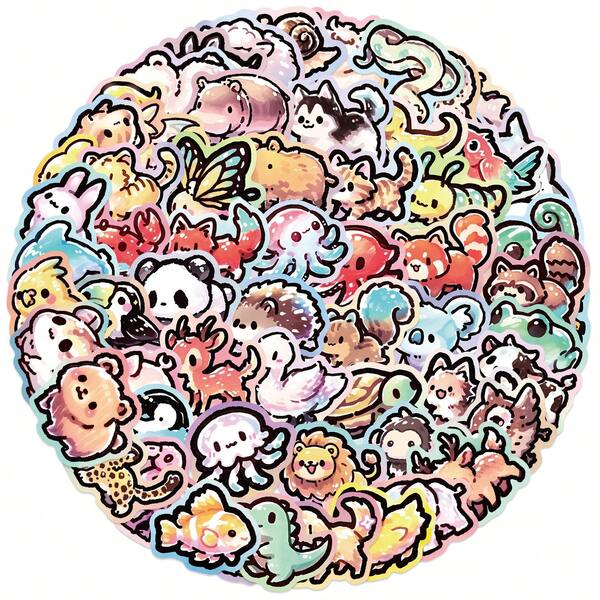 65PCS Colorful Animals Graffiti Fun Stickers Aesthetic Decorative Water Bottles, Safety Hats, Luggage, Bicycles, Skateboards