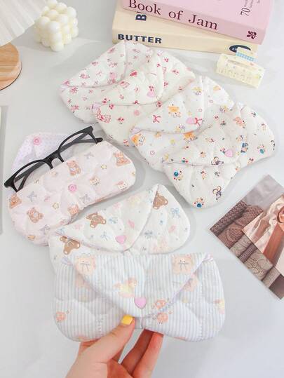 1个心形绗缝眼镜盒，女士眼镜包，眼镜盒，眼镜架，女孩眼镜收纳盒，适合旅行、度假和上学，太阳镜袋，多功能收纳袋，眼镜整理袋，首饰袋，太阳镜配件，韩版INS风格设计，带搭扣，完美保护太阳镜，生日礼物，朋友礼物，伴娘礼物，返校礼物，旅行必备，宿舍必备