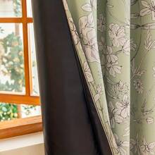 1pc Farmhouse Style Ditsy Floral Blackout Curtain, Matcha Green, Fade-Resistant, Lightweight Fabric, Easy Installation, 100% Blackout Coating, Privacy Protection, All Season Use, Grommet Top, Machine Washable, Fresh And Simple Home Window Decor For Living Room, Bedroom, Office