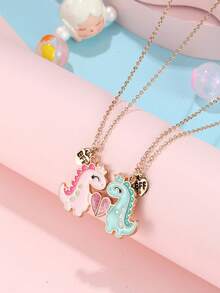 2 件套可爱猫咪，尾巴可动，永远的好朋友 BFF 油滴吊坠项链，送给朋友的完美礼物