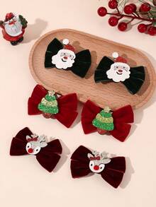 6pcs Chriatmas Decor Red And Green Velvet Bow Hair Clips,Christmas Trees & Deer & Santa Claus Accessories Hair Bows,Cute Hair Barrettes For Girls Teens Gifts