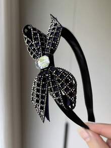 1件装女士水钻蝴蝶结布艺发箍，经典简约百搭独特发饰，适合日常佩戴、通勤和外出，亦可作为礼物，发箍头饰，发带，家居美发饰品 - 彩色 - 查看 2