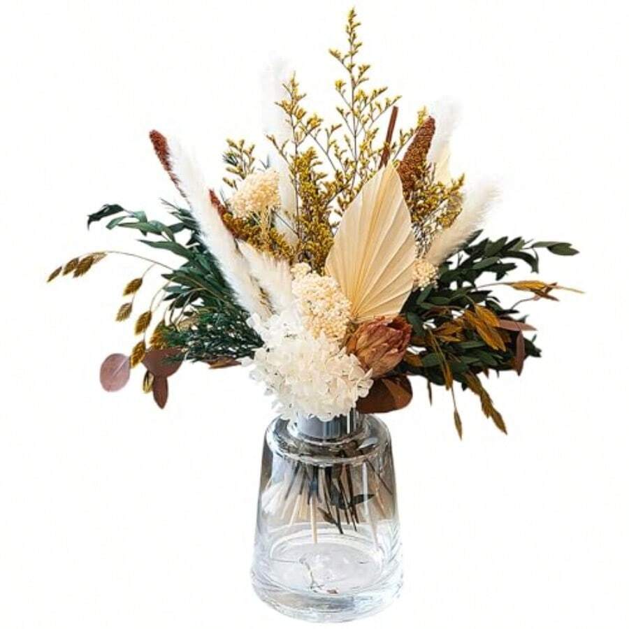 Natural Dried Flower Bouquet Pampas Grass Decor Fall Flower Arrangements With Eucalyptus Palm Preserved Plants Rustic Western Floral For Table Centerpiece Bohemia Home Wedding Decoration - 豐富多彩的 - 查看 1