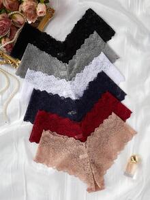 6 条装 女士加大码蕾丝三角裤 性感比基尼内裤 - 彩色 - 查看 3