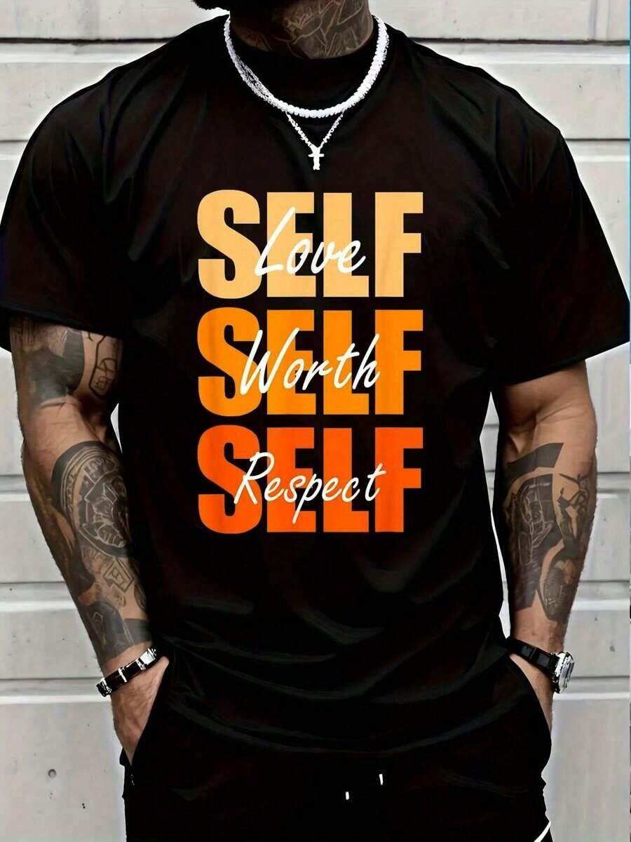 100% Cotton Orange Self-Ish X 3 Graphic T-Shirt Orange Only Orange Vibes Graphic T-Shirt For Women And Men - 黑色 - 查看 1