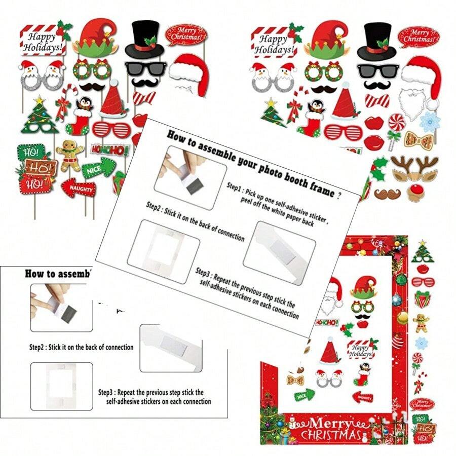 32PCS Christmas Party Photo Booth Props Supplies With Paper Frame