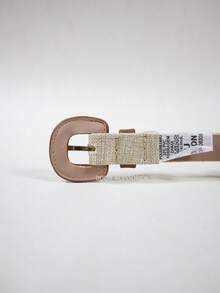 Women's Belt Straw Color Fabric Colorful Design Simple Covered Buckle For Everyday Wear - Rust Brown - View 4