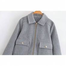 Women's Soft Jacket, New Autumn/Winter Women's Zip-Up Short Jacket, Long Sleeve Pocket Bomber Jacket - Grey - View 6