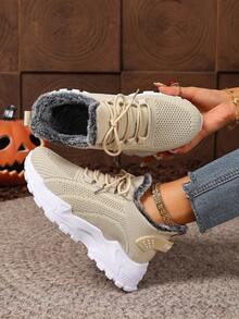 Women's Non-Slip Fitness Hiking Boots, Warm Thermal Lined Comfortable Casual Shoes, Outdoor Sports Road Running Sneakers - Khaki - View 4