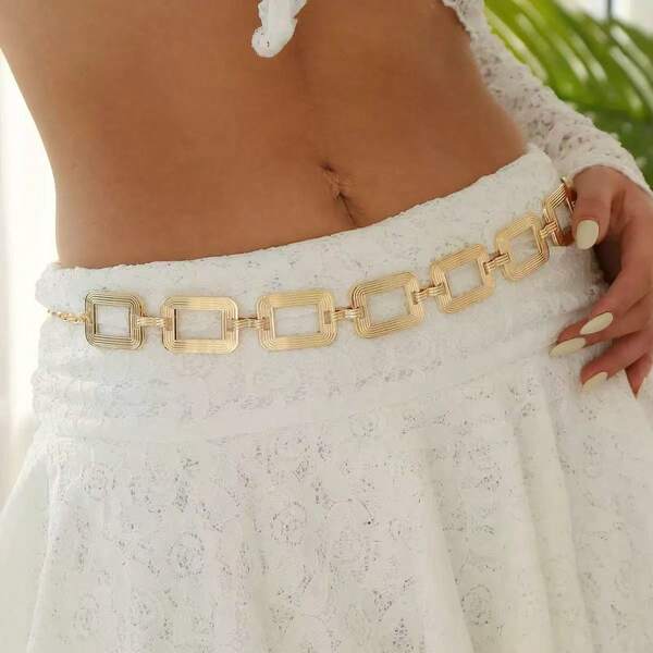 Modische vielseitige Taillenkette, dünne Metall Taillenkette für Frauen, dekorativ für Kleider, Hemden, T-Shirts, Hosen, rautenförmiger Palast-Stil Zinklegierung Taillengürtel, ganzjährig beliebt