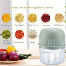 [Rechargeable Garlic Chopper] USB Rechargeable 250ml Electric Mini Garlic Chopper - Stainless Steel Blade, Round Cup, Safety Switch, 3600 RPM - For Ginger, Vegetables, And Meat Grinding
