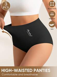 MEIYATING 3 件套女士高腰收腹内裤，棉质舒适日常三角裤，英文印花