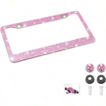 TRTY 2pcs Crystal Rhinestone Car License Plate Frame, Shiny Stainless Steel License Plate Holder, Handmade Crystal Quality Stainless Steel, Fits US Standard 2-Hole, Glittering Car Accessories For Women, Also Great For New Year, Valentine's Day, Father's Day, Halloween, Christmas, Birthday Gifts