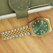 PROKING 1 pieza Reloj de hombre de 40mm, reloj de cuarzo de lujo y negocios con caja y correa de acero inoxidable resistente al agua, manecillas luminosas, esfera negra con diamantes, adecuado para uso diario, regalo de cumpleaños