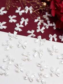 Bộ 100 phụ kiện trang trí móng tay ruy băng trắng ngọc trai giả, bộ trang trí móng tay 3D sáng bóng, phụ kiện móng tay dễ thương - trắng - Xem 4