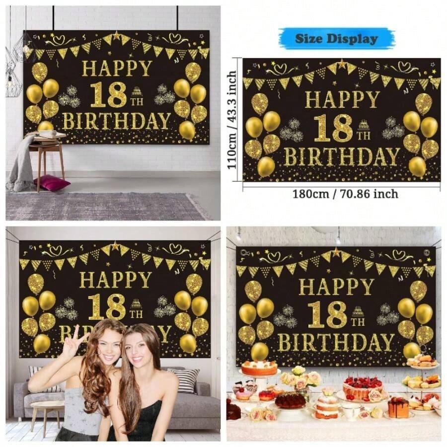 18th Birthday Decorations Men - Black Gold 18th Birthday Backdrop 5.9 X 3.6 Fts Happy 18th Birthday Decorations Photography Supplies Background Birthday Party Decorations - Telón de Fondo Para 18 Cumpleaños, Color Negro Y Dorado - Ver 1